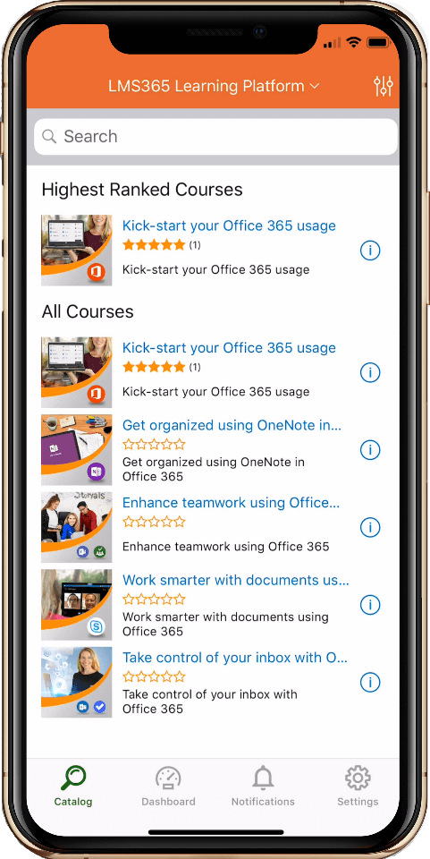LMS365 mobile application to manage learning